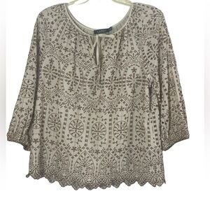 Lauren Ralph Lauren cotton eyelet raglan sleeve top. Size XL GUC to EUC